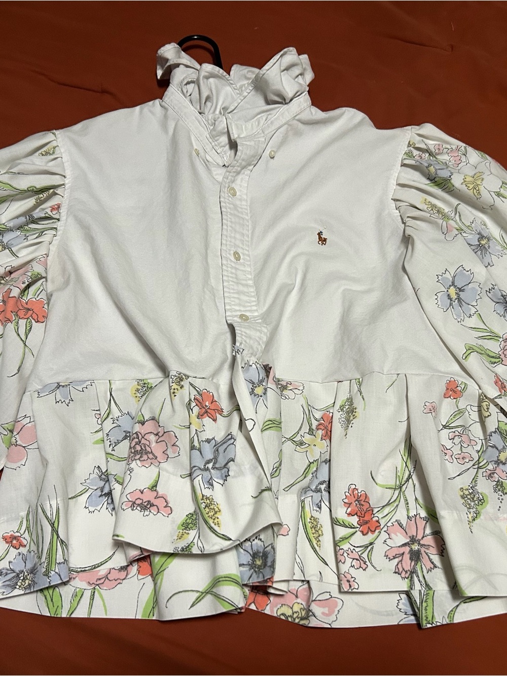 Ralph Lauren White Ruffled Floral Peplum Blouse